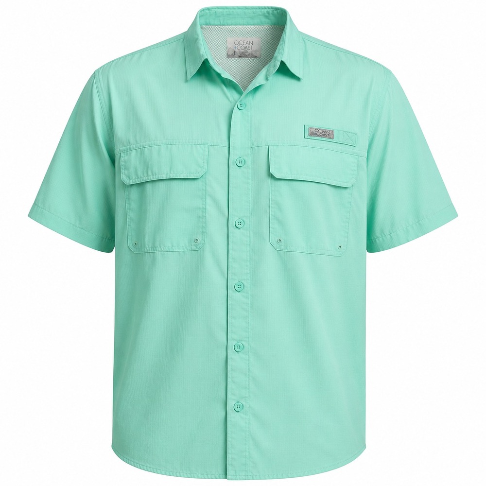 Ocean Coast Fishing Shirt Mens Large Mint Green Short Sleeve Ripstop Vented